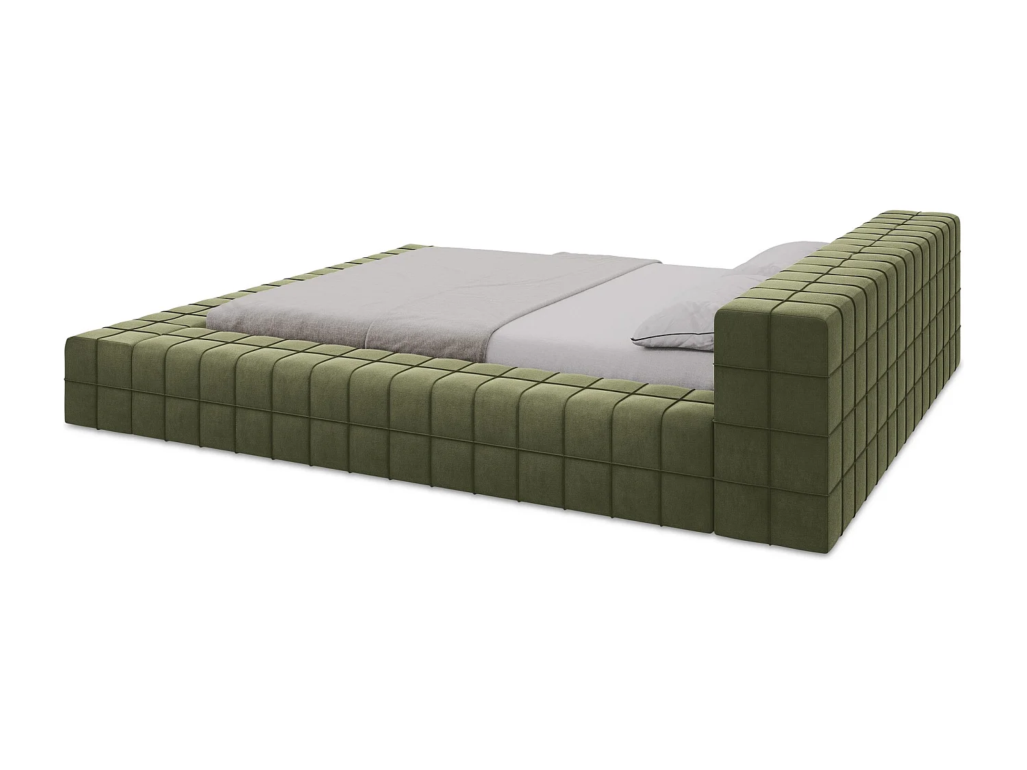 Tweepersoonsbed 220 x 260 - velours - olijf - AKELA