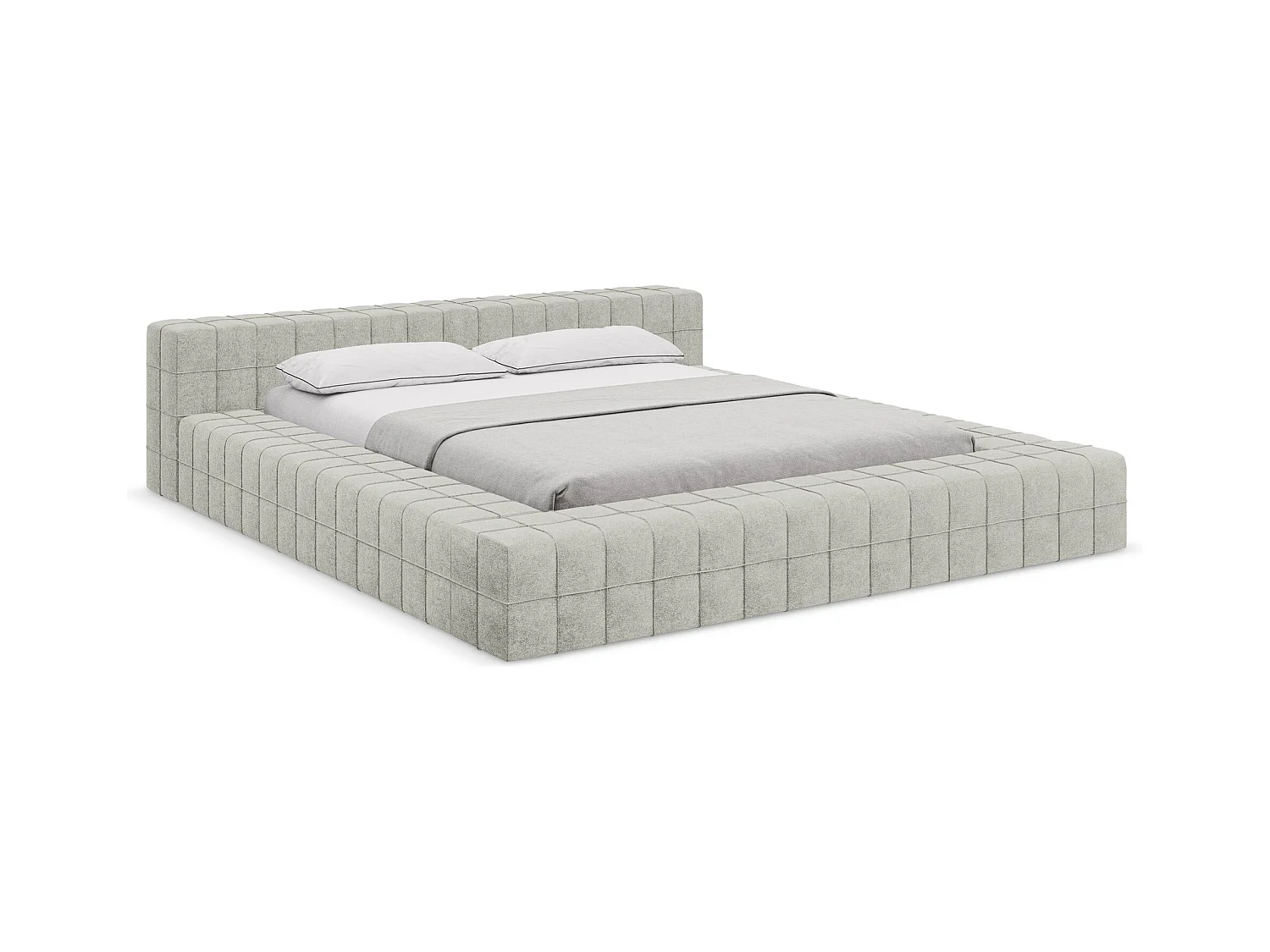 Lit capitonné en tissu bouclette 160 x 200 - beige - AKELA
