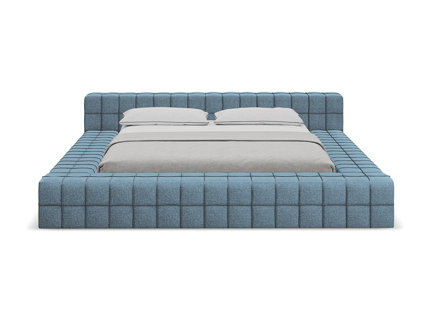 Lit capitonné en tissu chenille 160 x 200 - jeans - AKELA