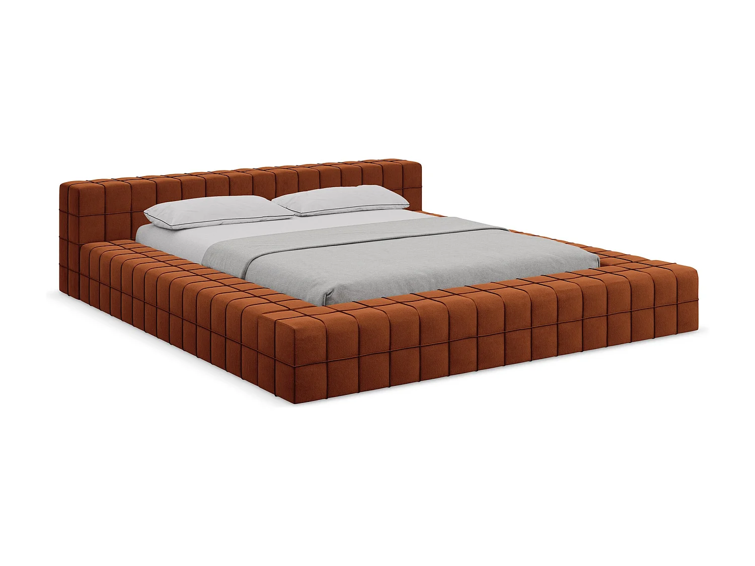 Tweepersoonsbed 220 x 260 - velours - terracotta - AKELA