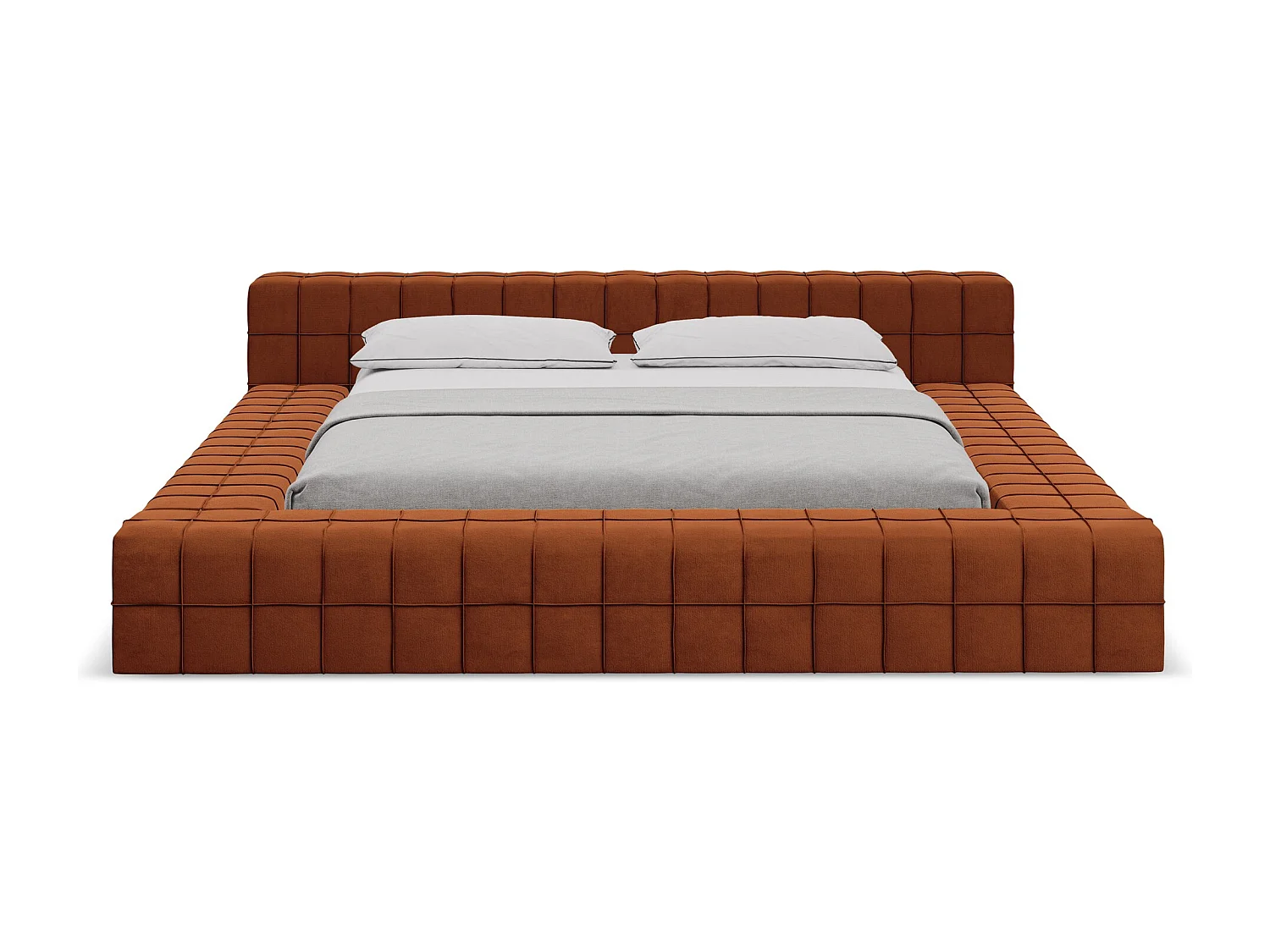 Tweepersoonsbed 220 x 260 - velours - terracotta - AKELA