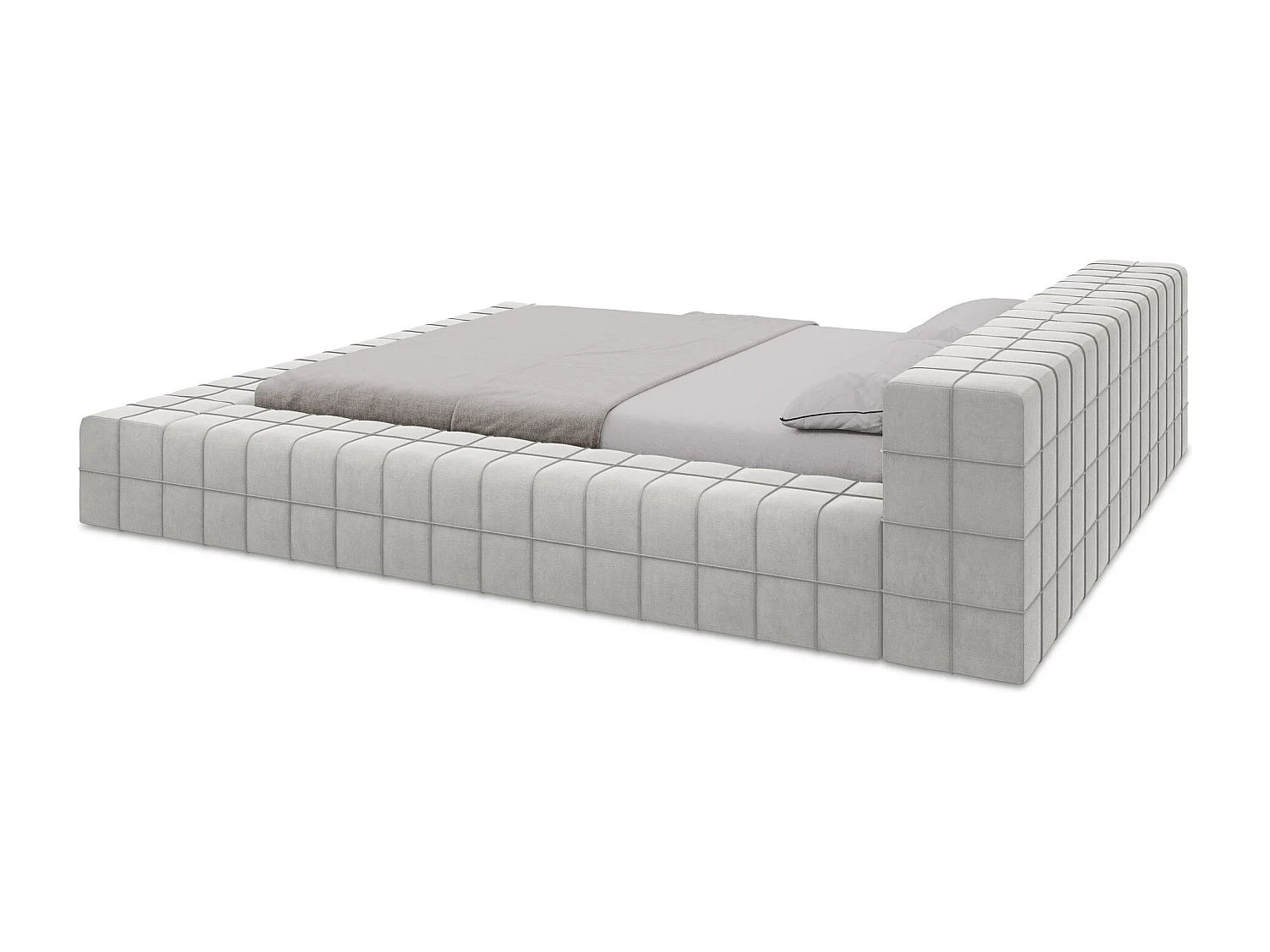 Tweepersoonsbed 220 x 260 - velours - zilver - AKELA