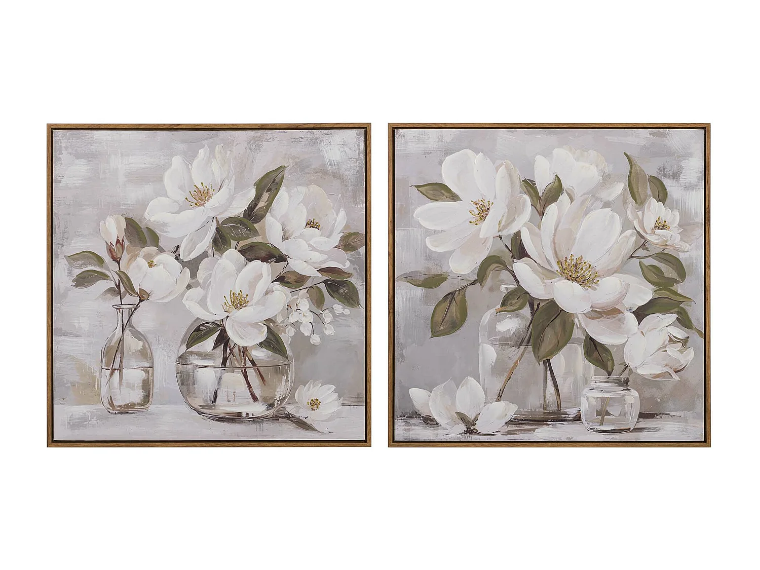 Set 2 Cuadros Flores Pintado A Mano 60x4x60 Cm