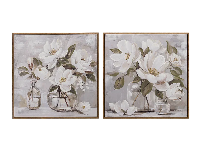 Set 2 Cuadros Flores Pintado A Mano 60x4x60 Cm