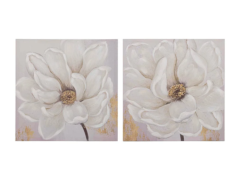 Set 2 Lienzos Flores 40% Pintado A Mano 60x3x60 Cm