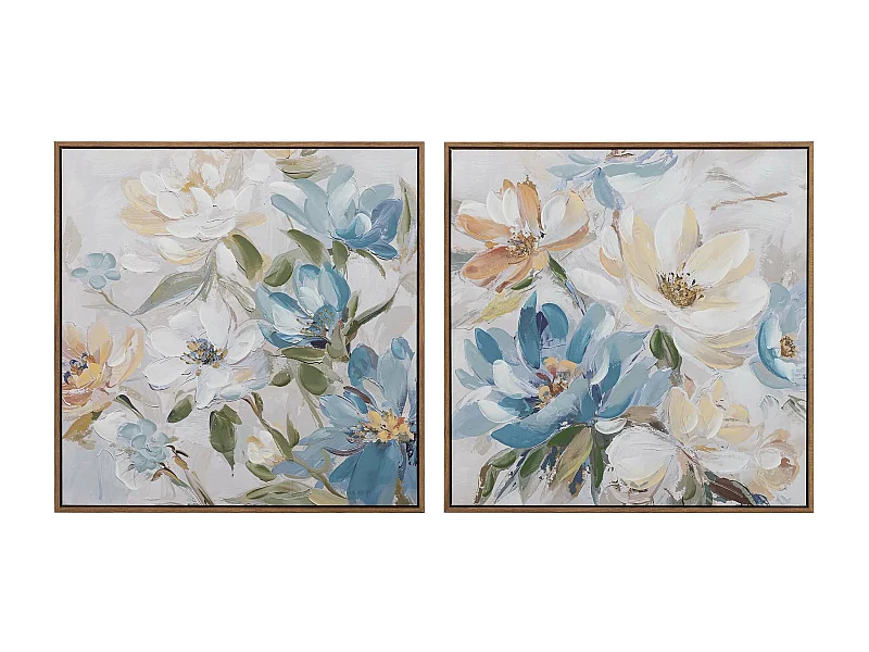 Set 2 Cuadros Flores 80% Pintado A Mano 60x4x60 Cm