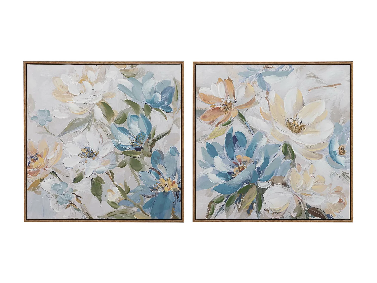 Set 2 Cuadros Flores 80% Pintado A Mano 60x4x60 Cm