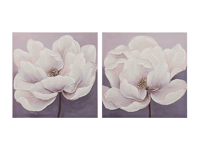 Set 2 Lienzos Flores 40% Pintado A Mano 60x3x60 Cm