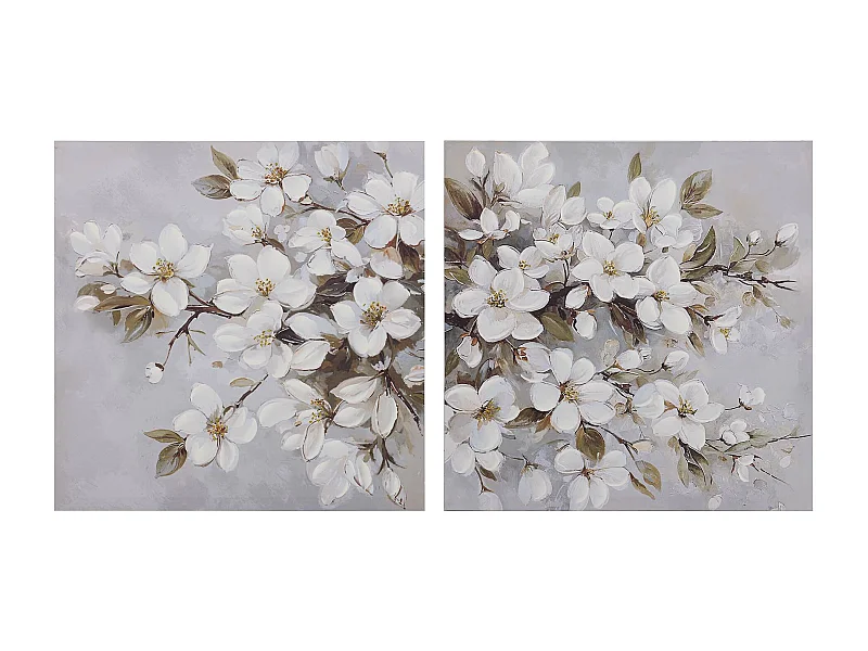 Set 2 Lienzos Flores 40% Pintado A Mano 60x3x60 Cm