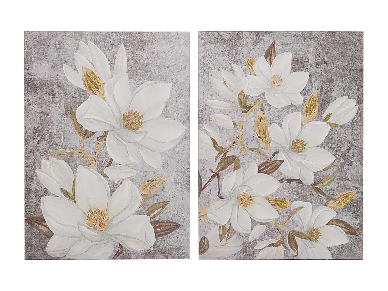 Set 2 Lienzos Flores 40% Pintado A Mano 50x3x70 Cm