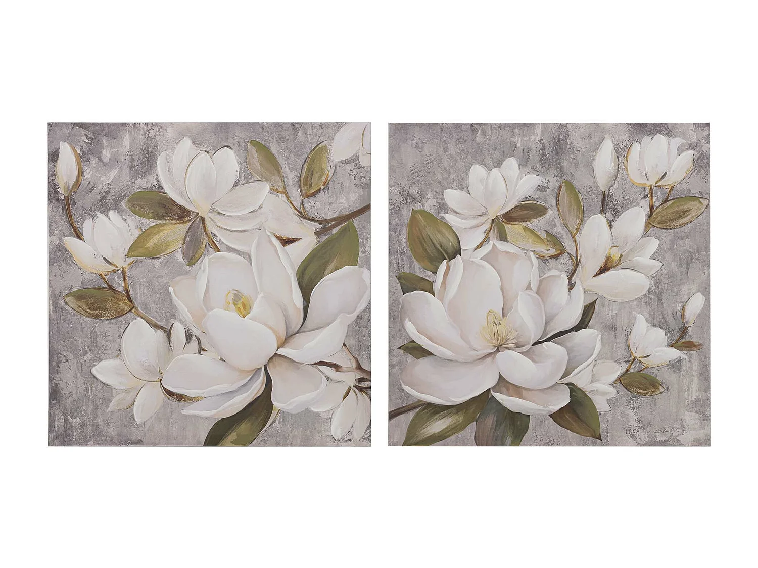 Set 2 Lienzos Flores 40% Pintado A Mano 60x3x60 Cm