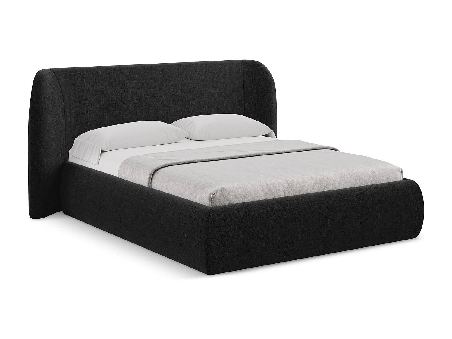 Bett mit Bettkasten - 230 x 215 - Chenille - Schwarz - HAUKE
