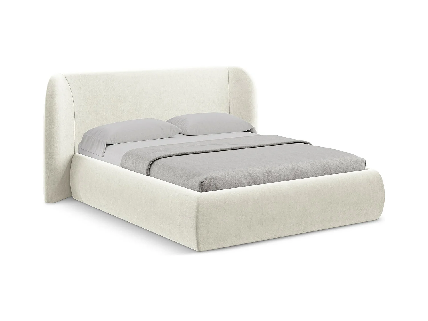 Bett mit Bettkasten - 190 x 215 - Samt - Hell beige - HAUKE