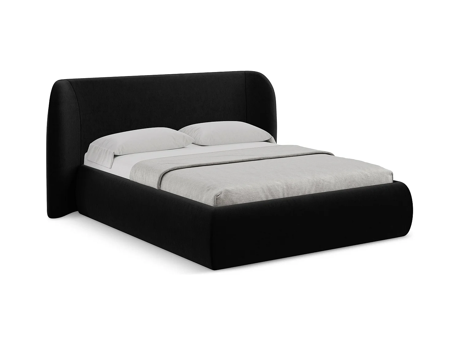 Bett mit Bettkasten - 190 x 215 - Samt - Schwarz - HAUKE