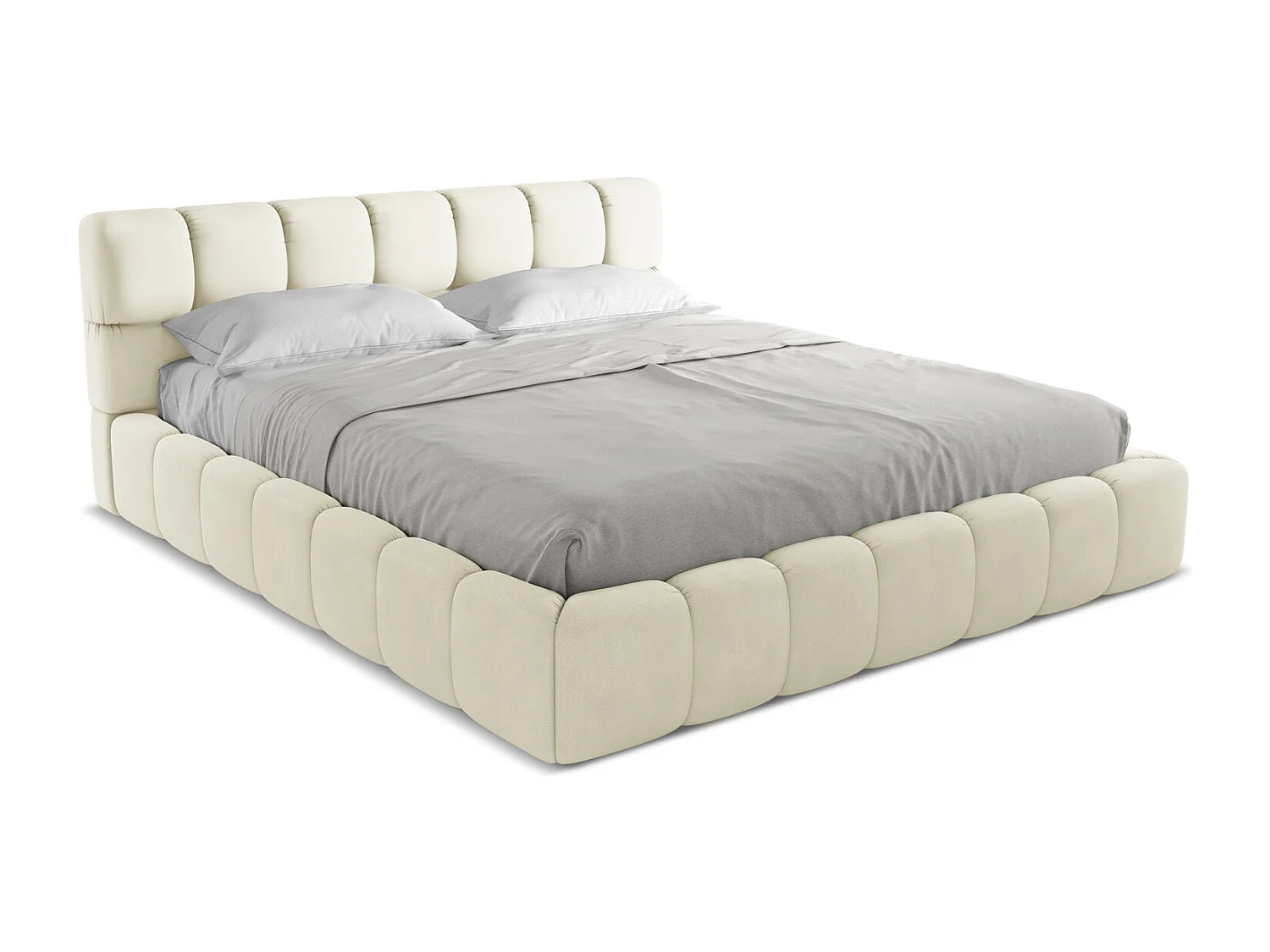 Łóżko 200 x 228 - z tkaniny szenilowej - beżowy - NALU