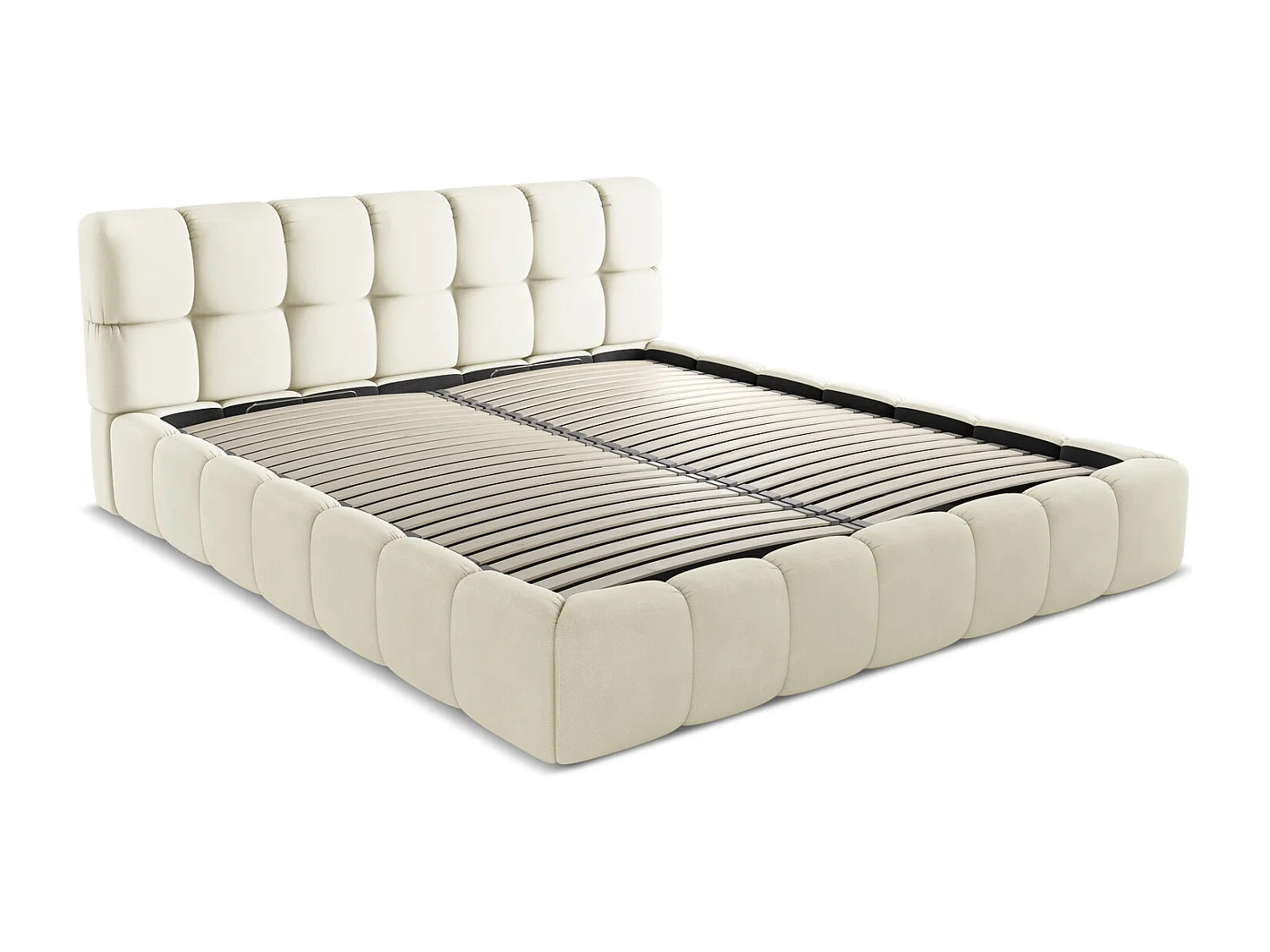 Łóżko 200 x 228 - z tkaniny szenilowej - beżowy - NALU