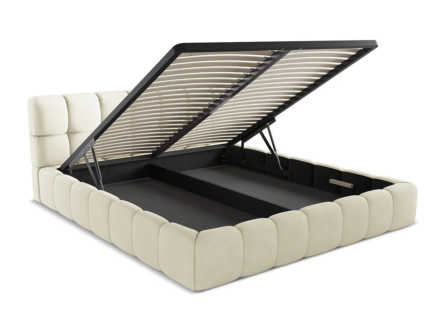 Łóżko 200 x 228 - z tkaniny szenilowej - beżowy - NALU