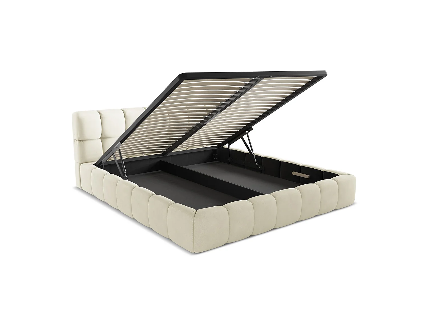 Bett mit Bettkasten - 200 x 228 - Chenille - Beige - ROMA
