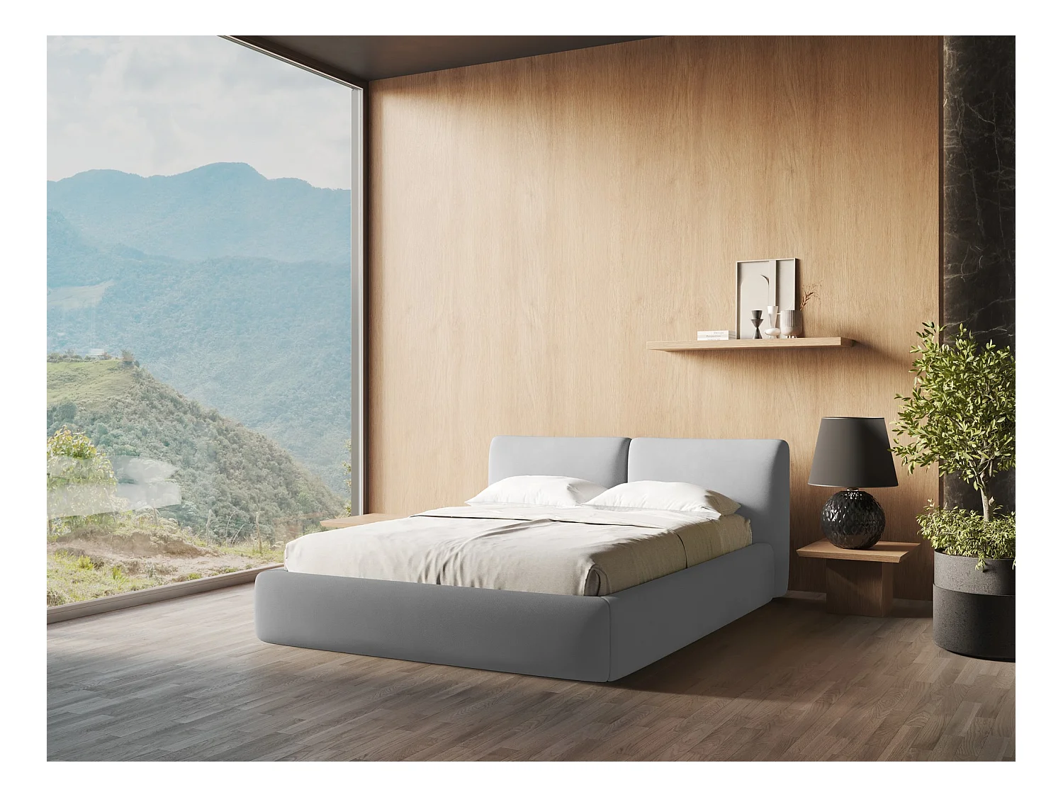 Łóżko 180 x 228 - z tkaniny szenilowej - jasny szary - HOKU