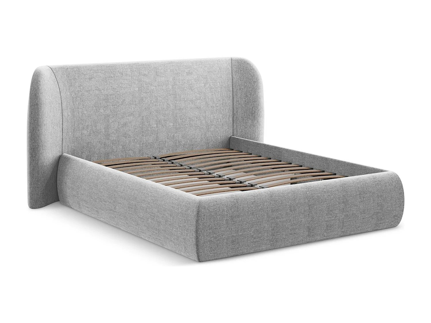 Cama com espaço de arrumação 180x200 cm em tecido chenille - cinza claro - HAUKE