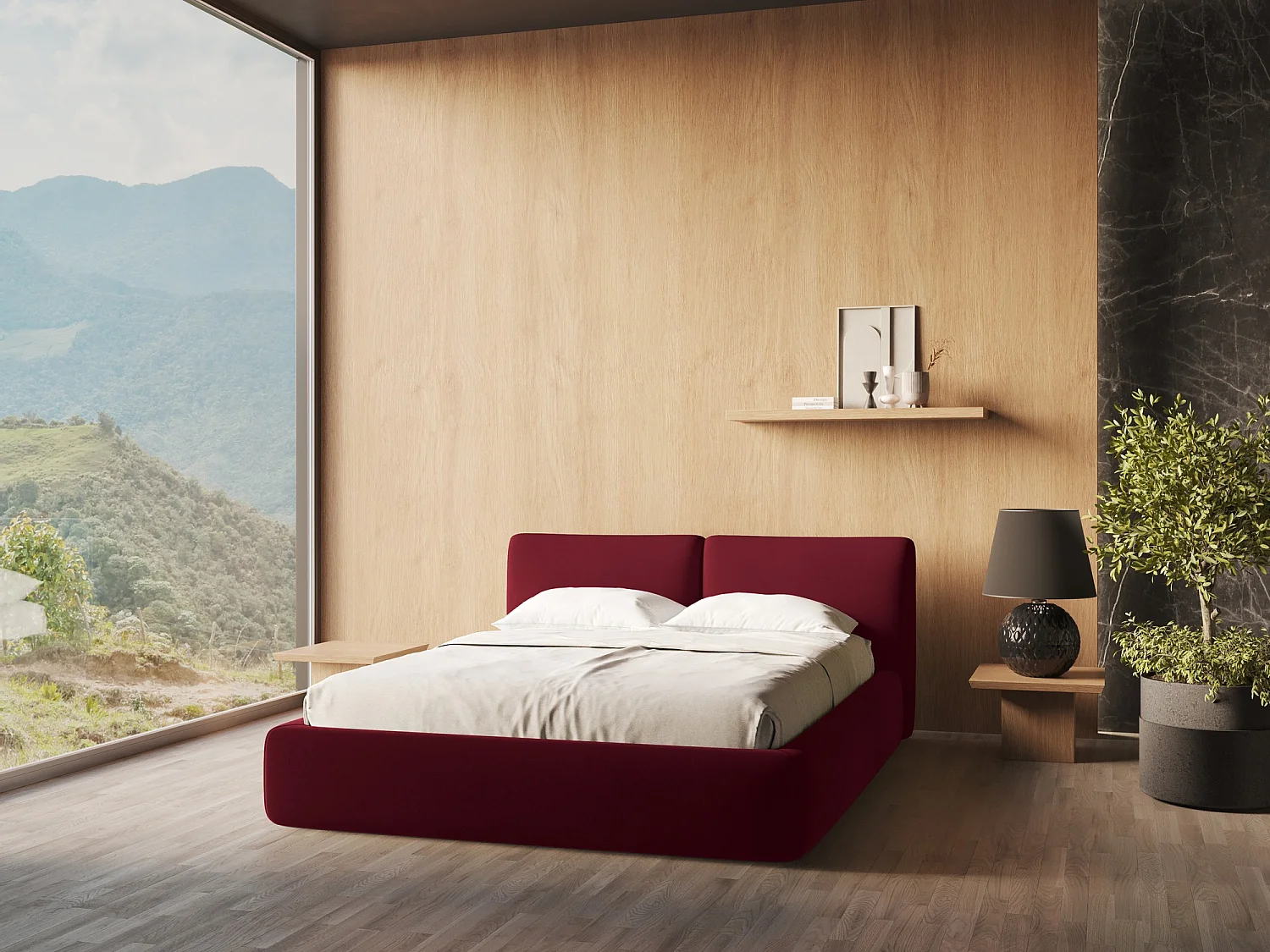 Bett mit Bettkasten - 180 x 228 - Samt - Burgund - HOKU