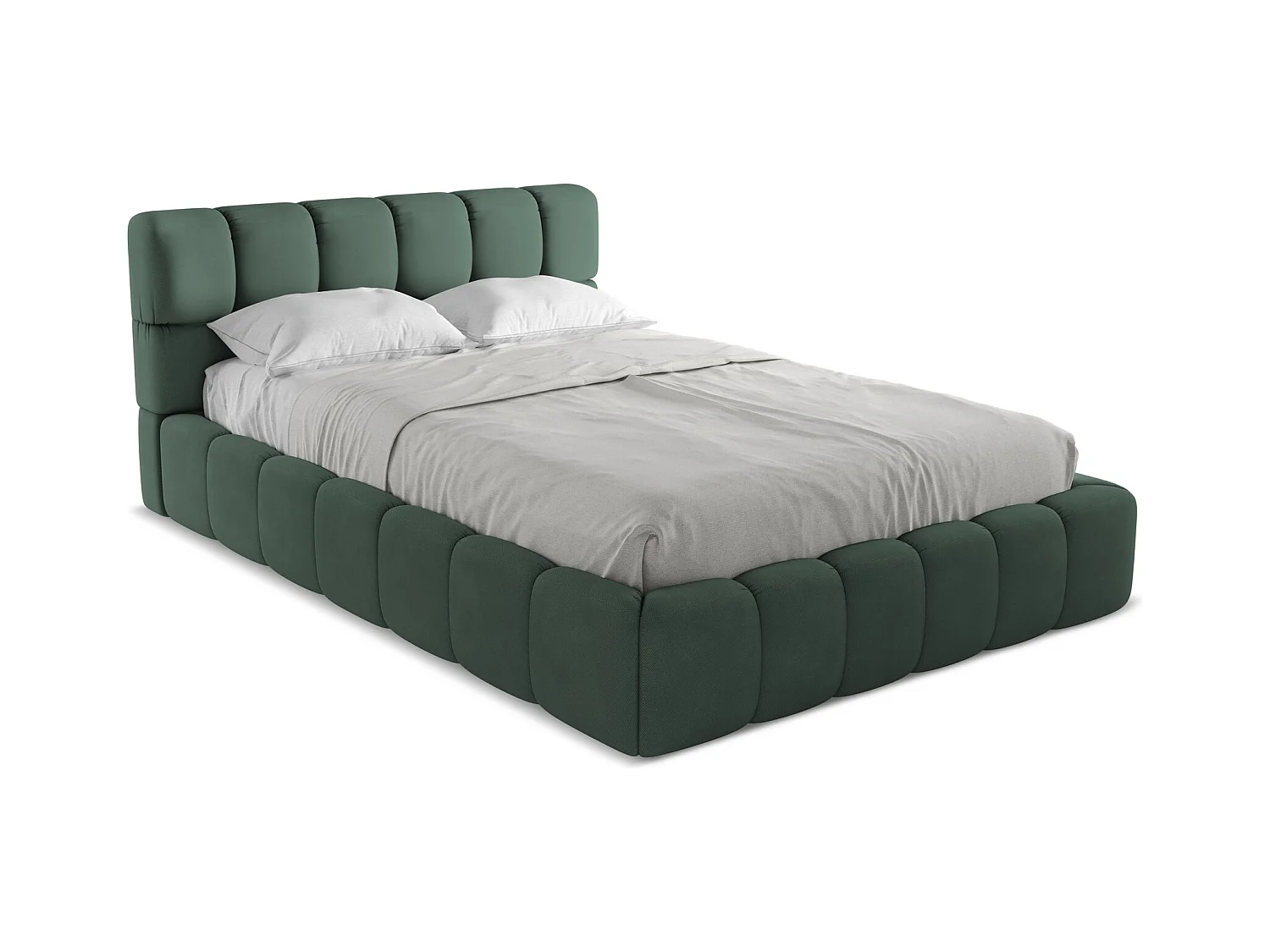 Bett mit Bettkasten - 160 x 228 - Chenille - Grün - NALU