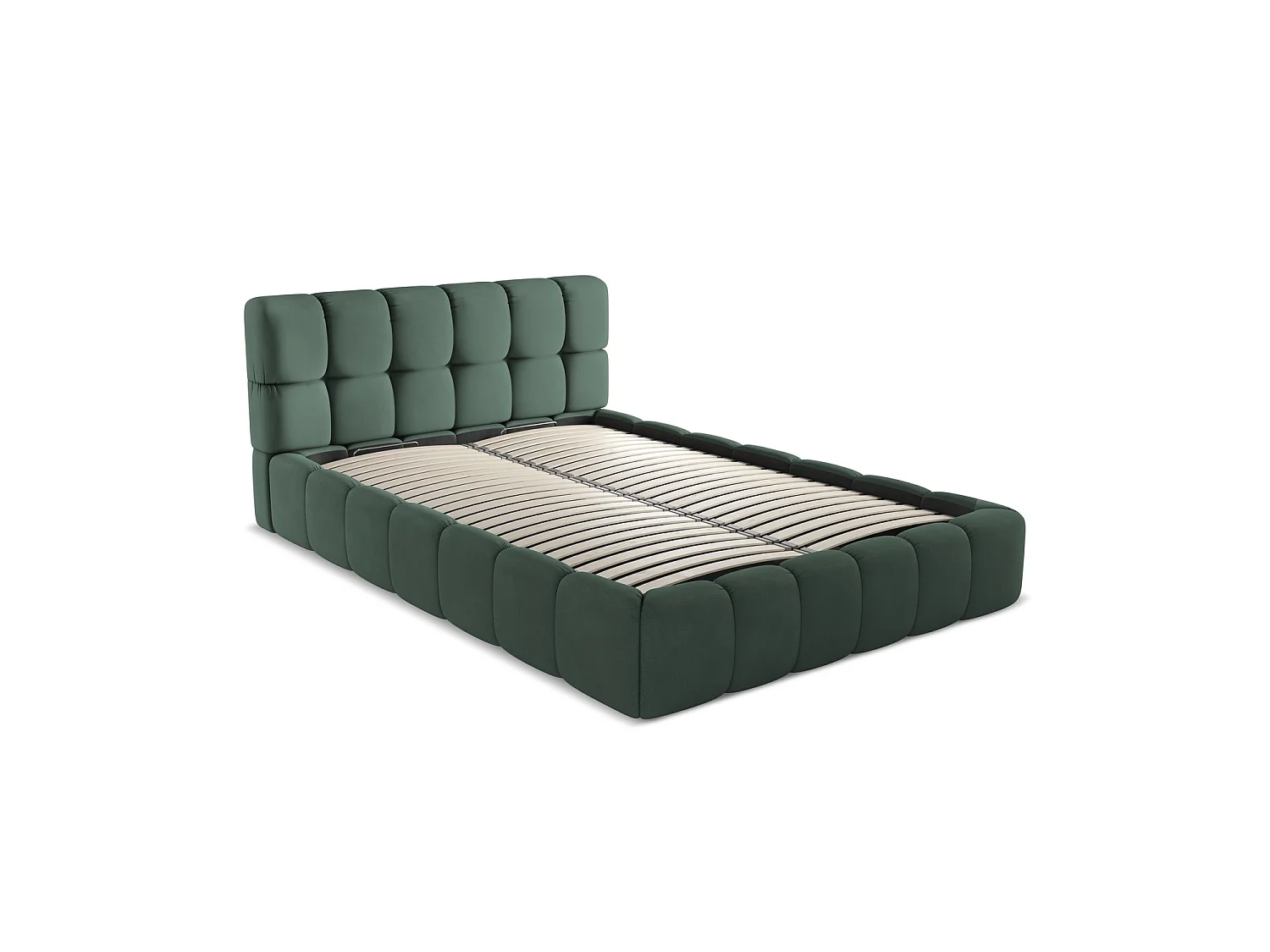 Bett mit Bettkasten - 160 x 228 - Chenille - Grün - ROMA
