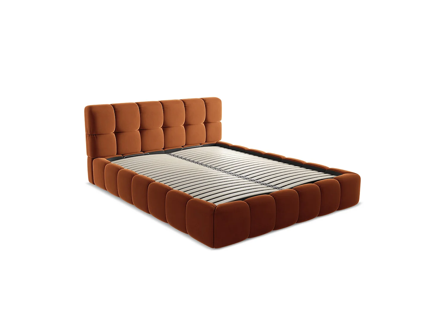 Bett mit Bettkasten - 180 x 228 - Samt - Terrakotta - ROMA