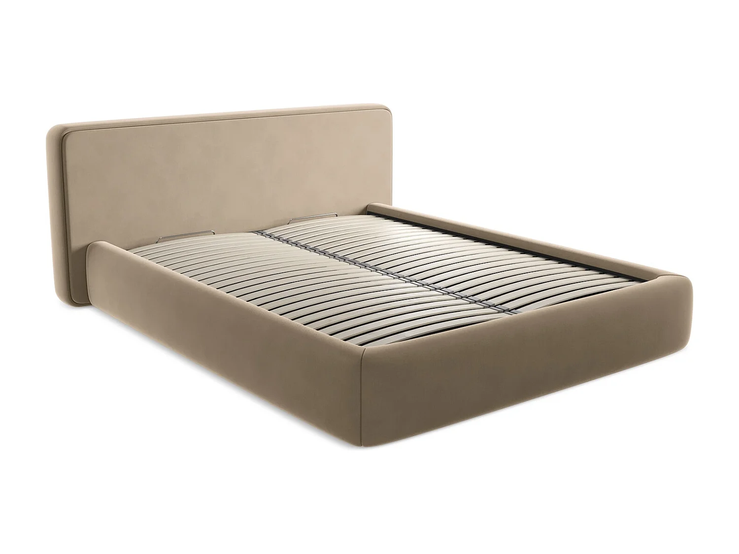 Bed met opbergruimte 200 x 225 - velours - lichtbeige - KIANA