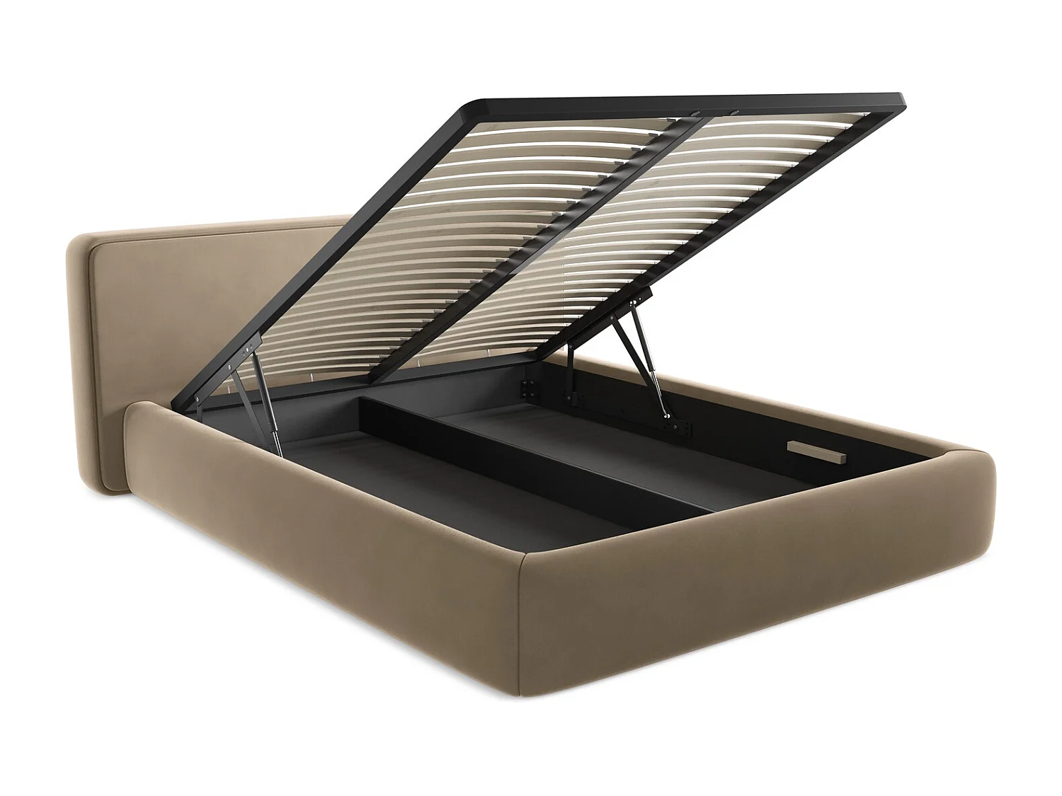 Bed met opbergruimte 200 x 225 - velours - lichtbeige - KIANA