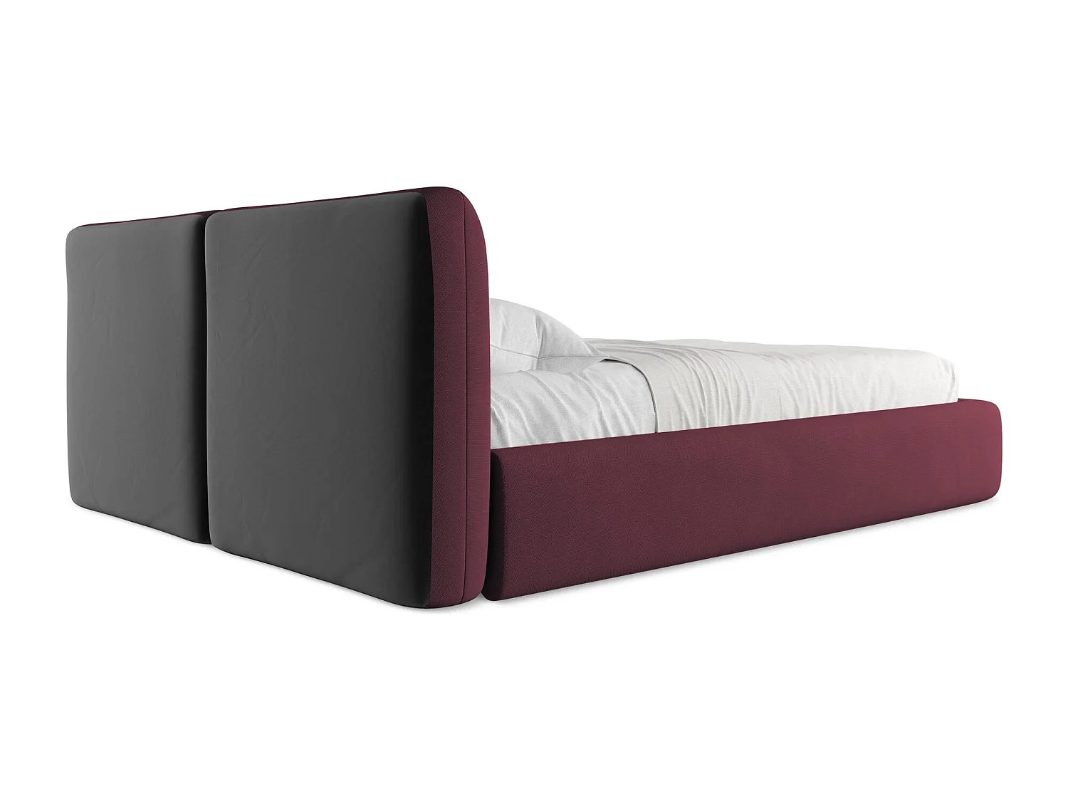 Bett mit Bettkasten - 180 x 228 - Chenille - Rotwein - HOKU