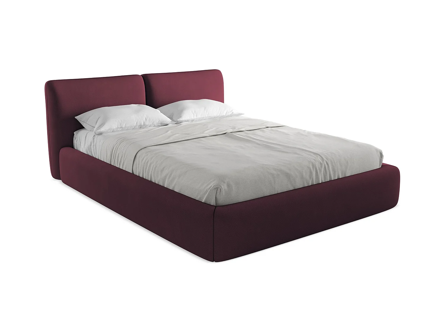 Bett mit Bettkasten - 180 x 228 - Chenille - Rotwein - HOKU