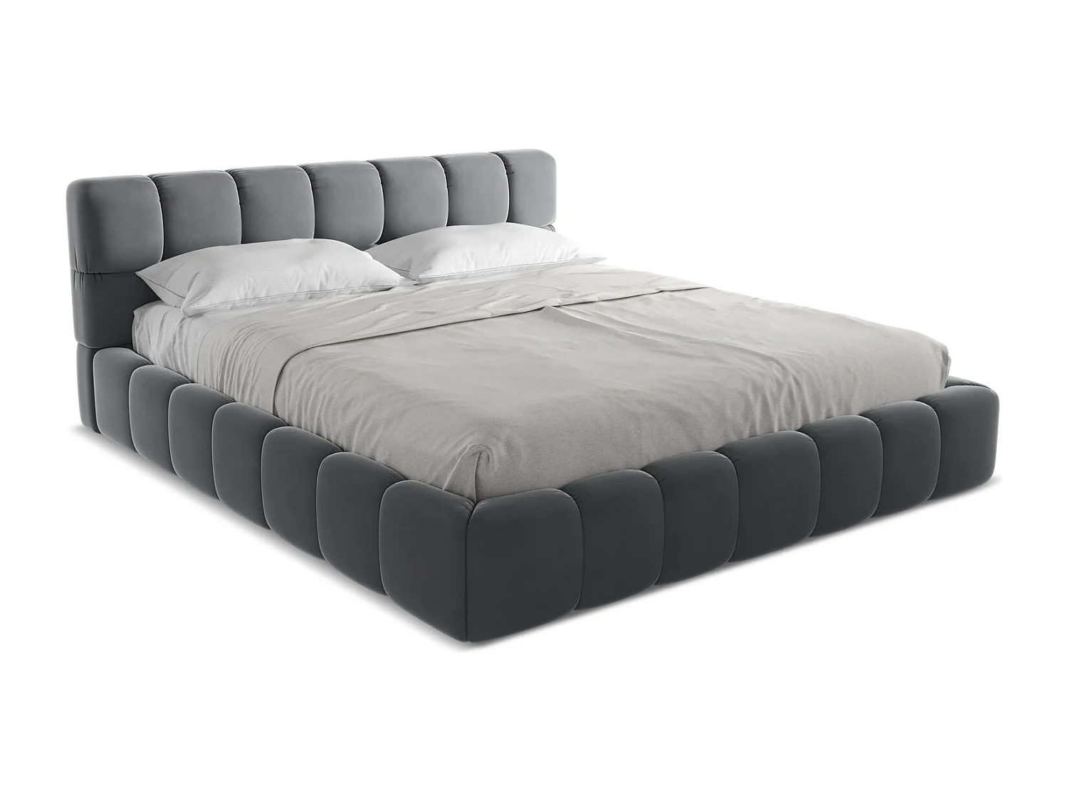Bett mit Bettkasten - 200 x 228 - Samt - Stahl - NALU