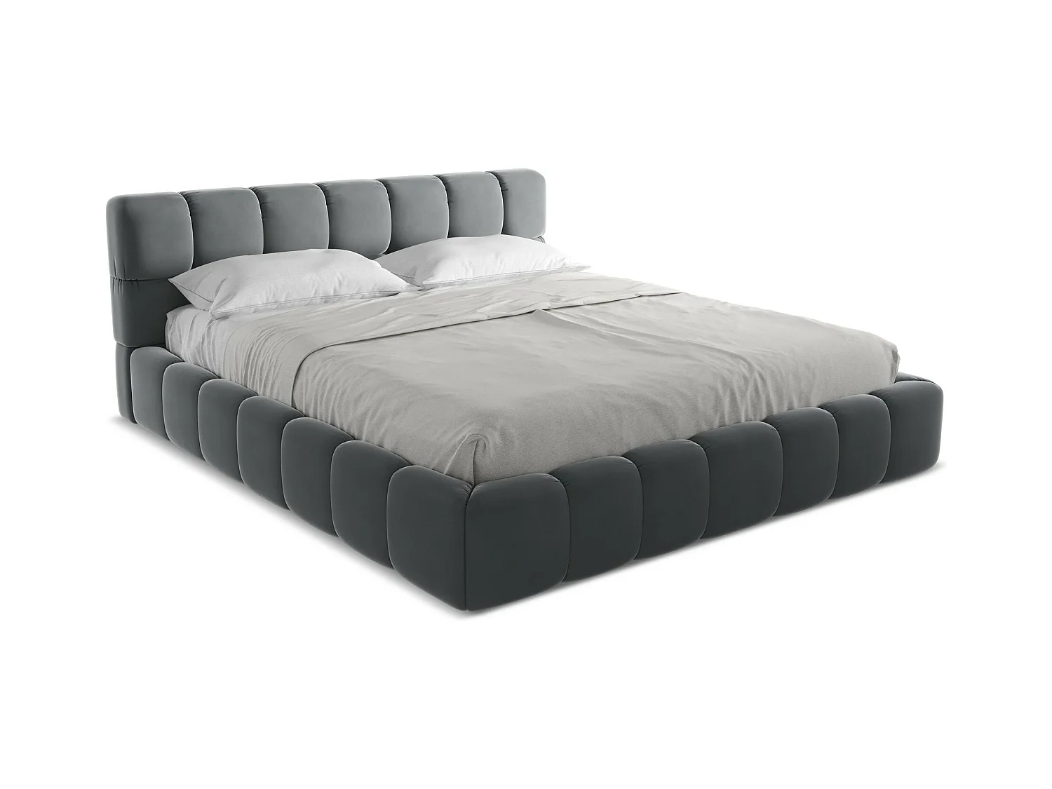 Bett mit Bettkasten - 200 x 228 - Samt - Stahl - NALU