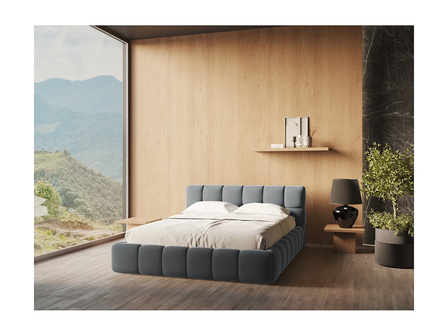 Lit coffre en velours 180 x 200 - acier - NALU