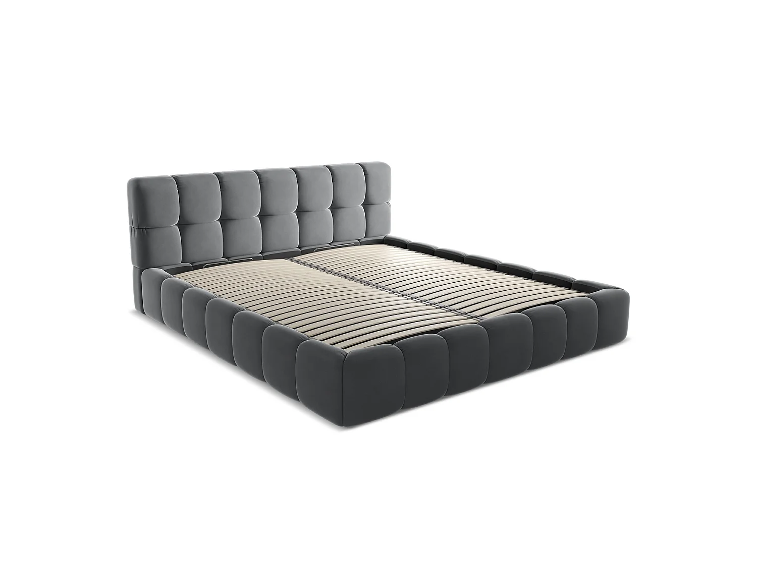 Bett mit Bettkasten - 200 x 228 - Samt - Stahl - ROMA