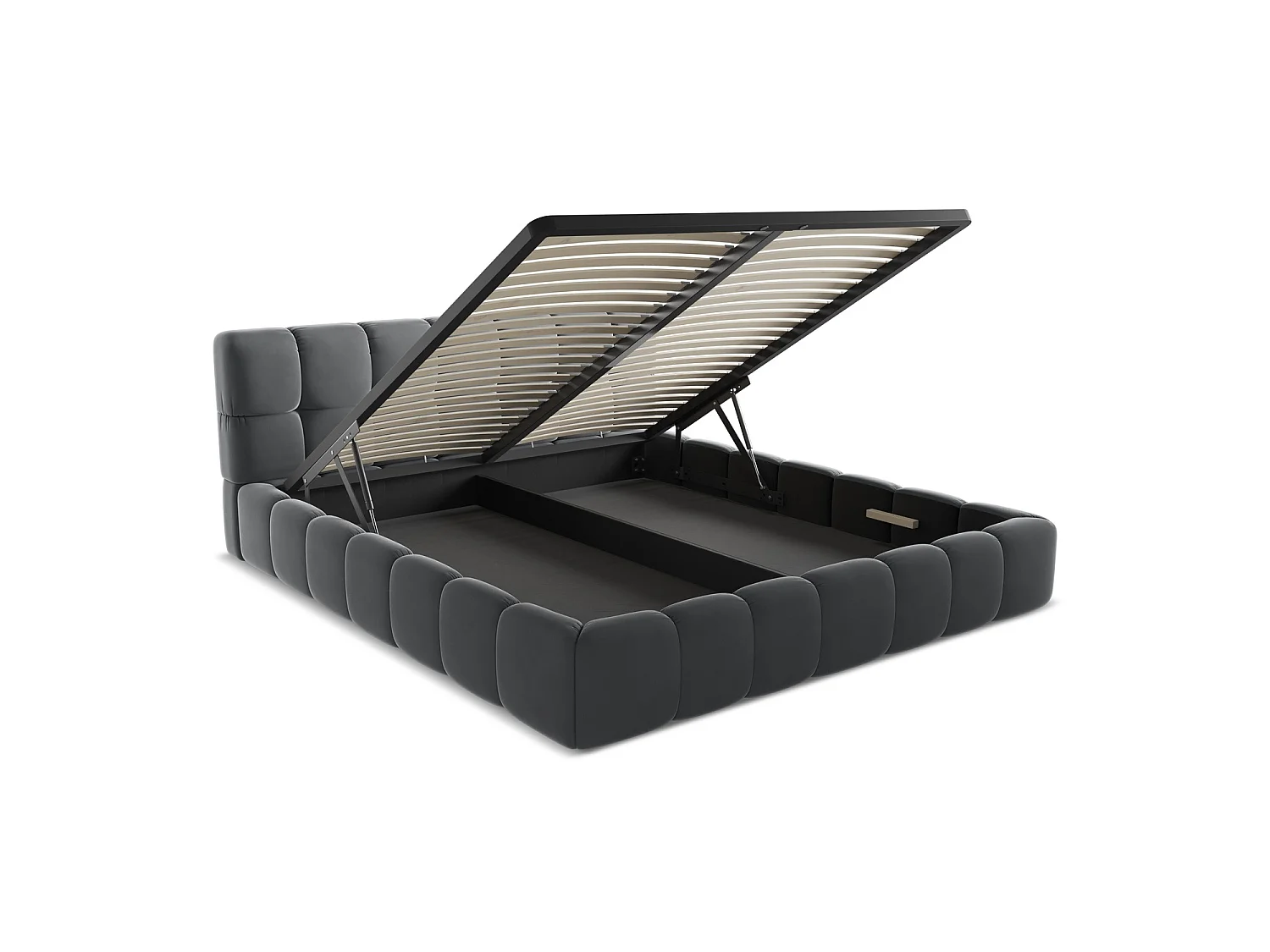 Bett mit Bettkasten - 200 x 228 - Samt - Stahl - ROMA