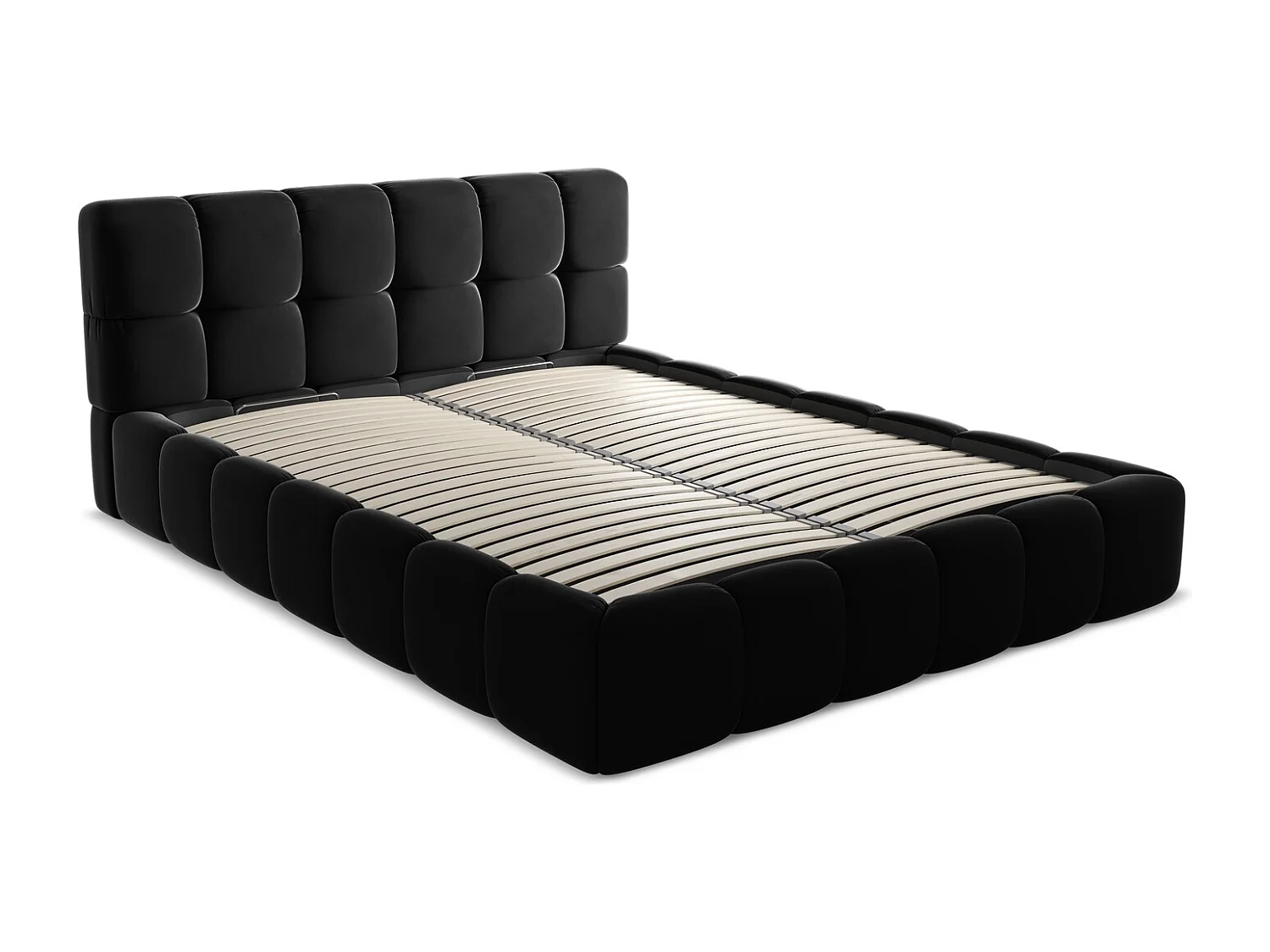 Bed met opbergruimte 180 x 228 - velours - zwart - NALU
