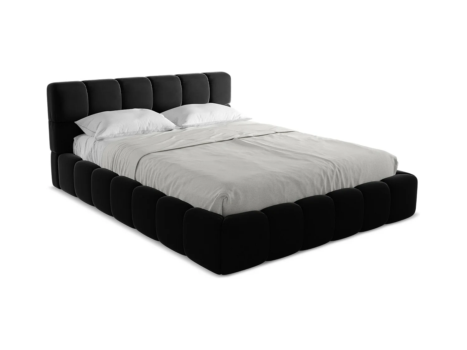 Bett mit Bettkasten - 180 x 228 - Samt - Schwarz - NALU