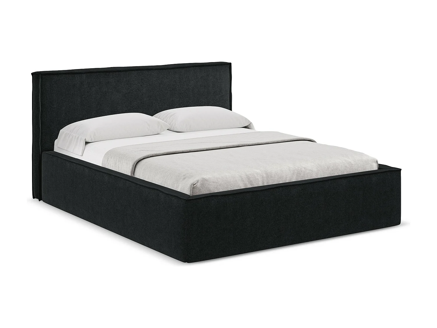 Lit coffre en tissu bouclette 140 x 200 - noir - ANANI