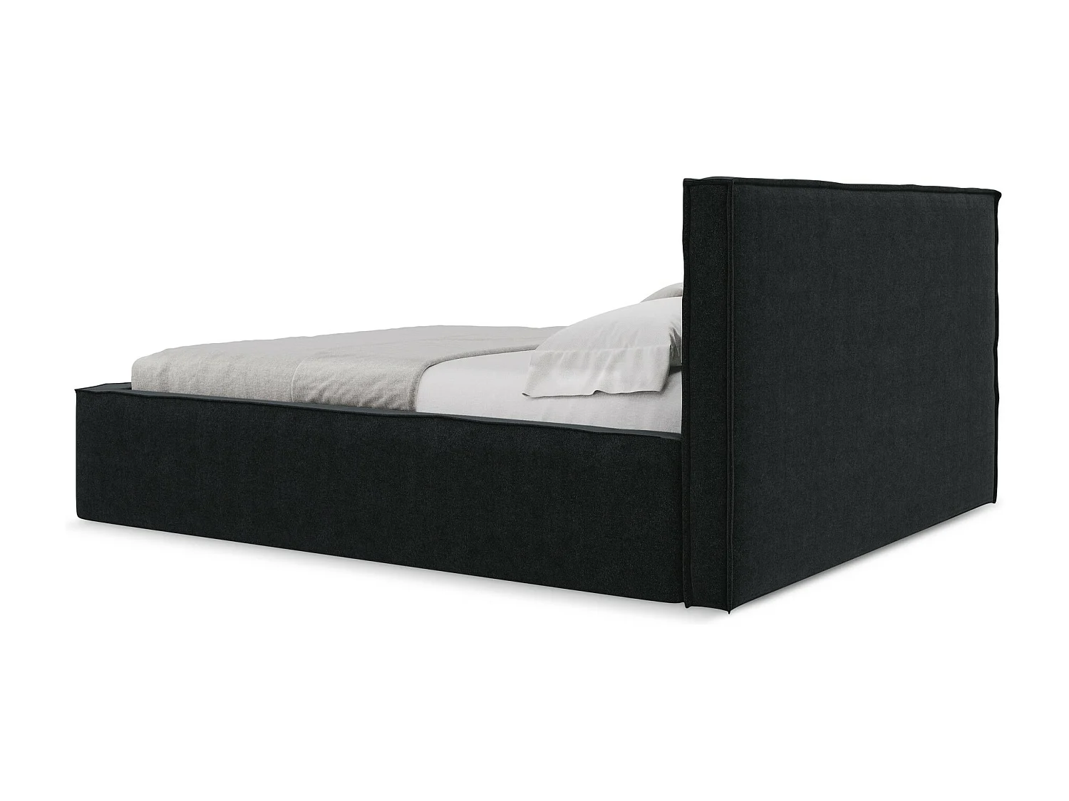 Lit coffre en tissu bouclette 140 x 200 - noir - ANANI