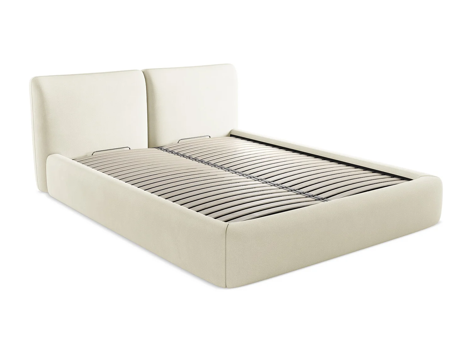 Lit coffre en tissu chenille 160 x 200 - beige - HOKU