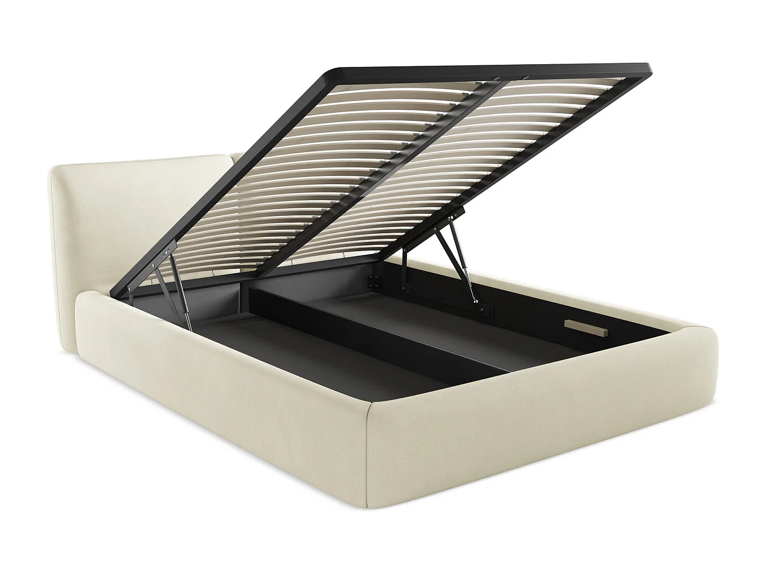 Lit coffre en tissu chenille 160 x 200 - beige - HOKU