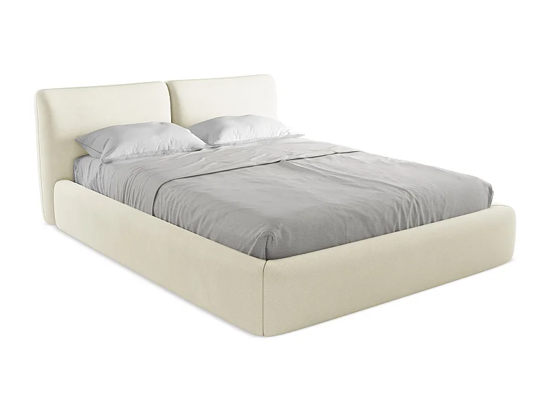 Lit coffre en tissu chenille 160 x 200 - beige - HOKU