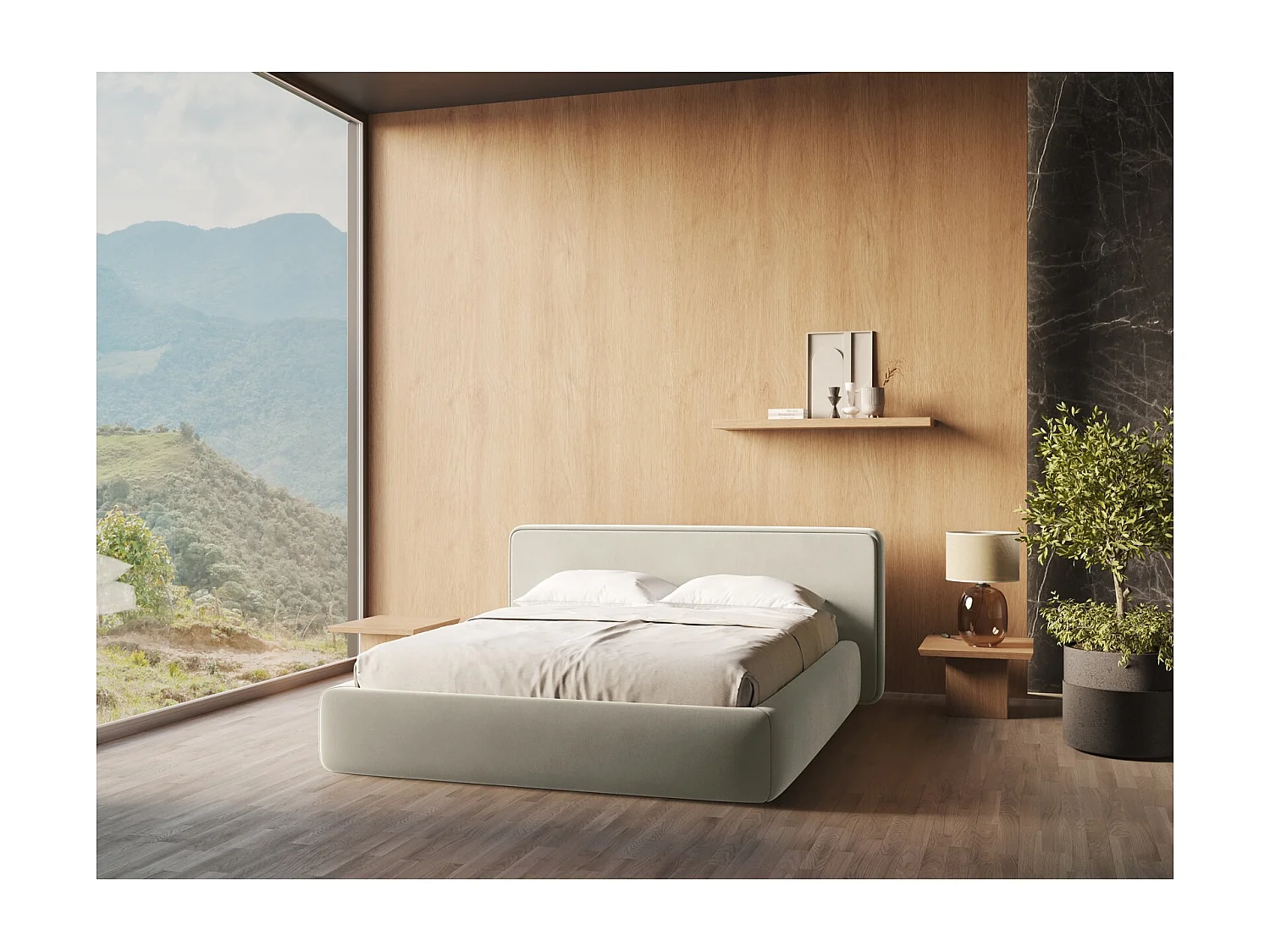 Bett mit Bettkasten - 220 x 225 - Samt - Perle - KIANA