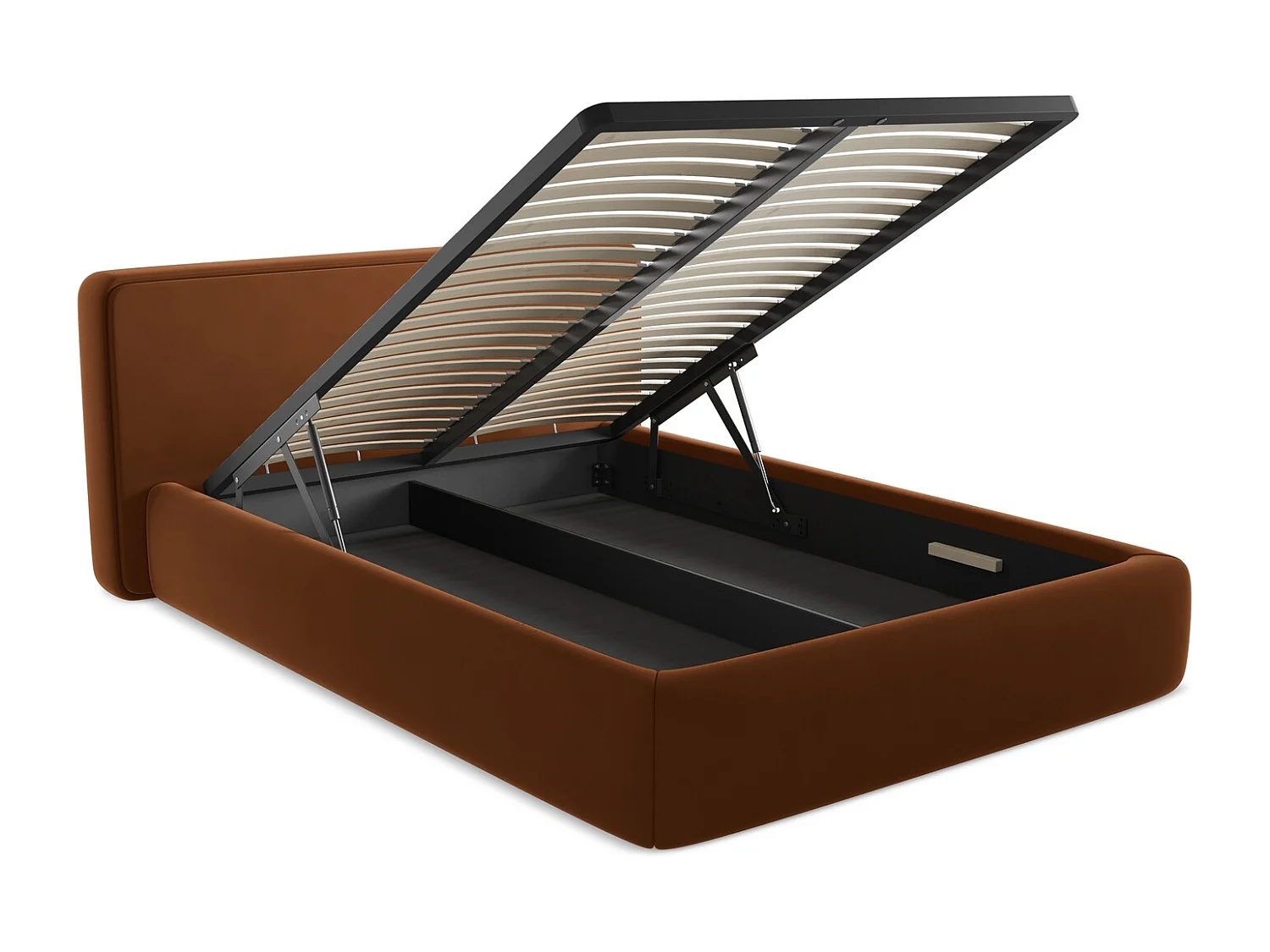 Lit coffre en velours 140 x 200 - terre cuite - KIANA