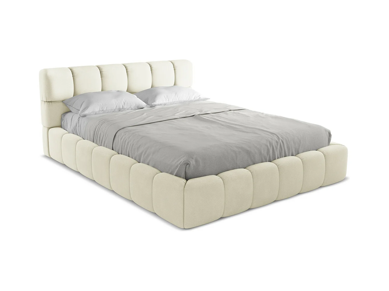 Bett mit Bettkasten - 180 x 228 - Chenille - Beige - NALU