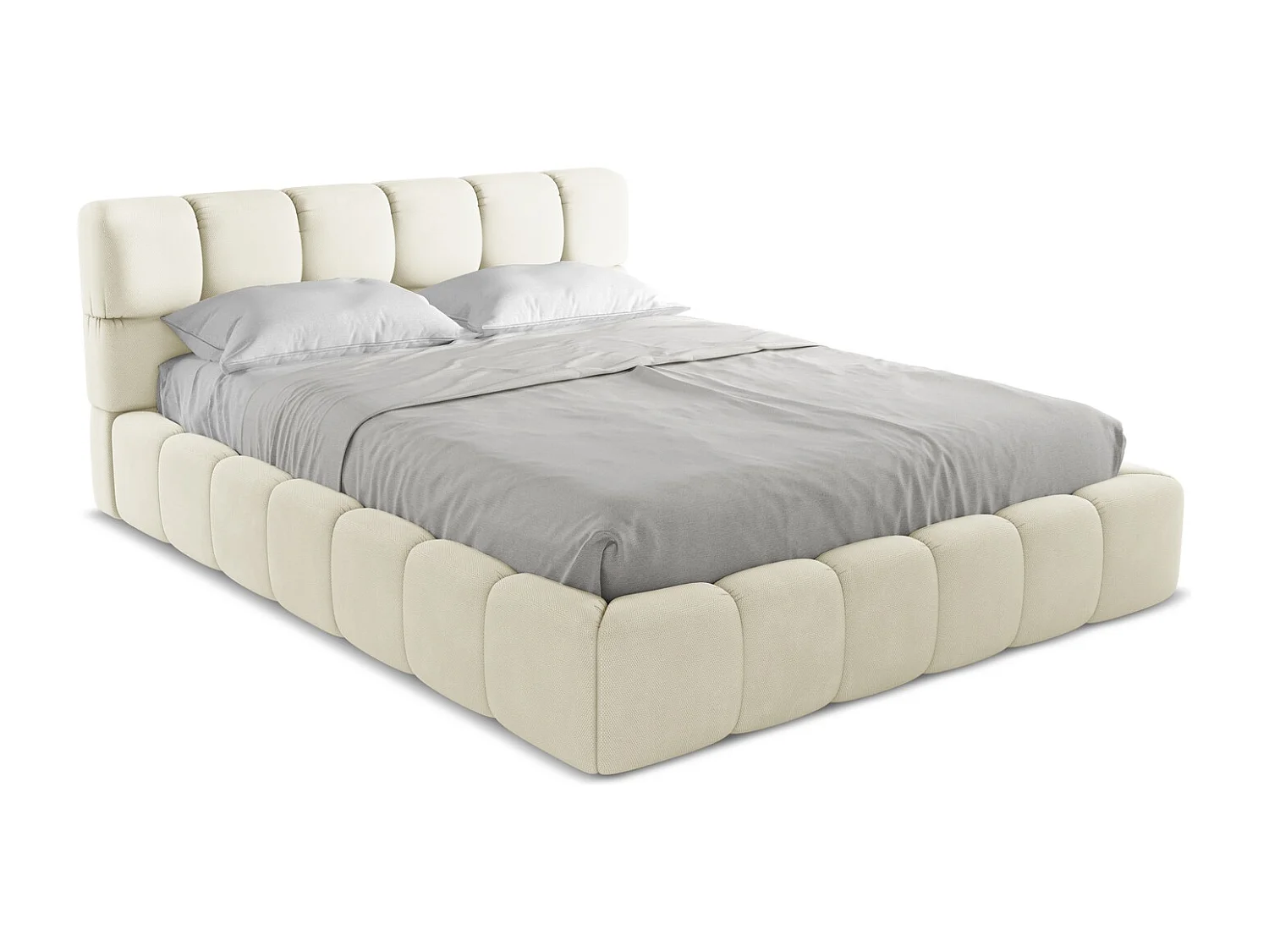 Lit coffre en tissu chenille 160 x 200 - beige - NALU