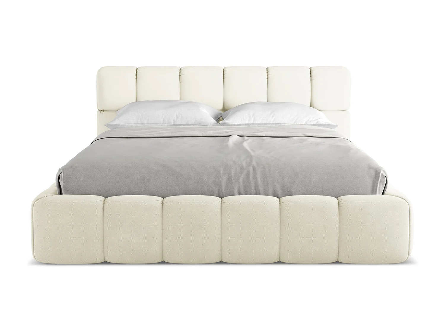 Lit coffre en tissu chenille 160 x 200 - beige - NALU