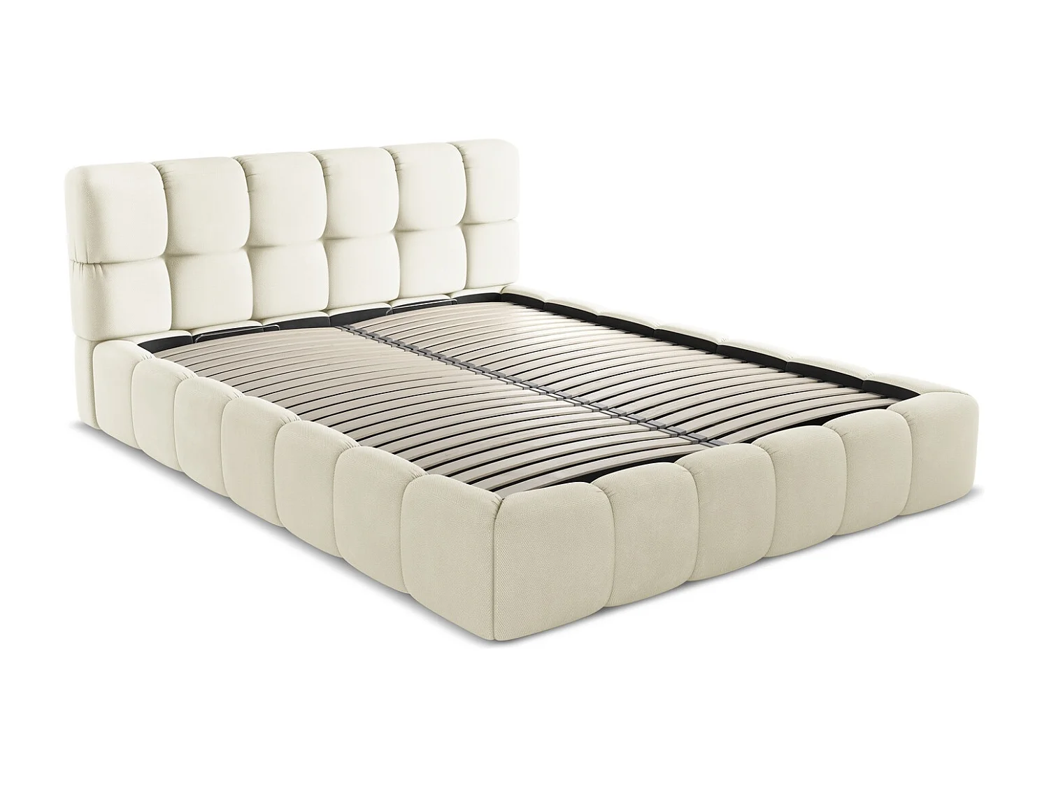 Lit coffre en tissu chenille 160 x 200 - beige - NALU